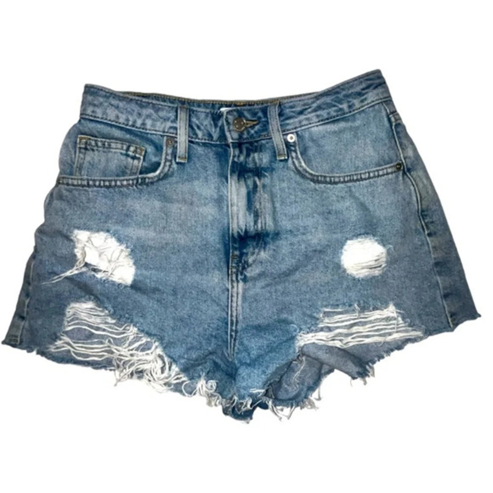 Forever 21 Cutt Off Jean Shorts Medium Wash Denim Distressed Festival Size 28